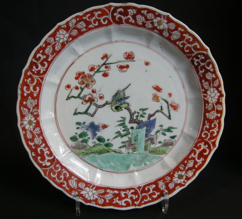 Plate  porcelain decorated in Famille verte enamels and iron red